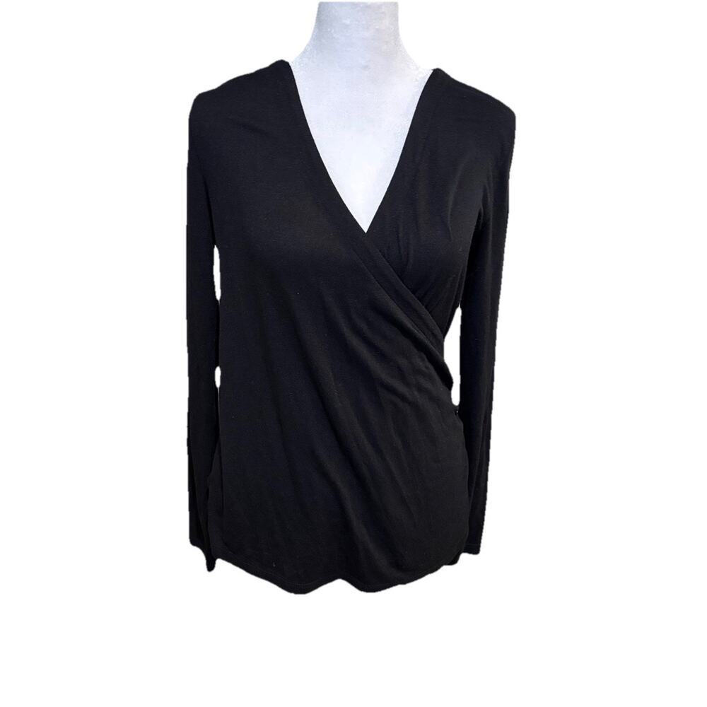 Loft Ladies Black Criss Cross Bodice Long Sleeves Ruching At Side Size Med